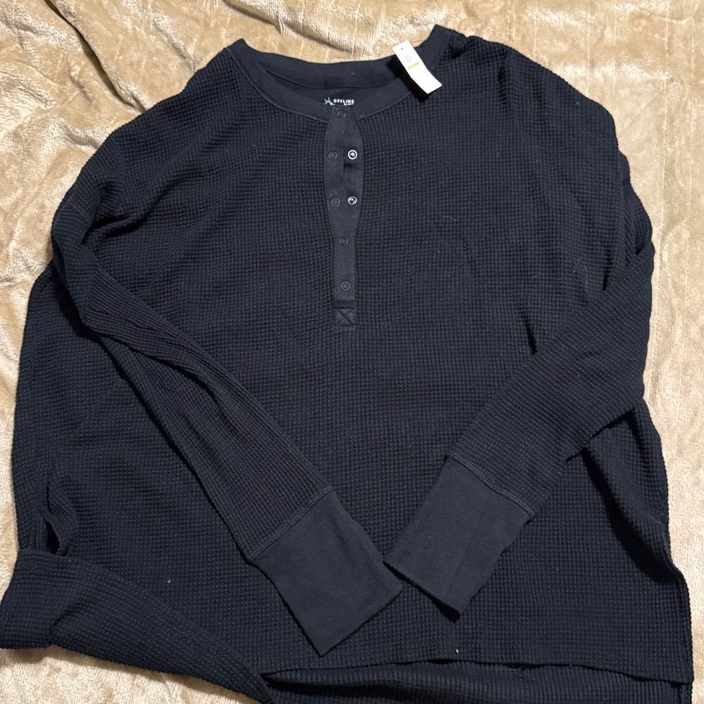 Aerie Black Waffle Knit Blouse
